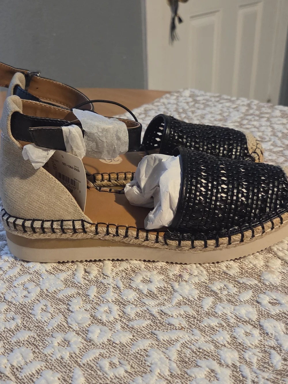Black Woven Espadrille Ankle-Strap Sandals